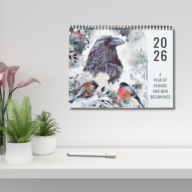 Calendário 2026 Year of Change Floral Motivational  (2026 Year of Change and New Beginnings Motivational Quotes 12 Month Calendar)