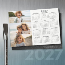 Calendário 2027 - 3 Fotos - Ímã Branco Basic Grey