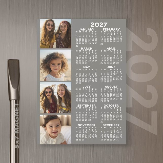 Calendário 2027 4 Colagem de Fotos Cartão Magnétic (2027 Calendar)