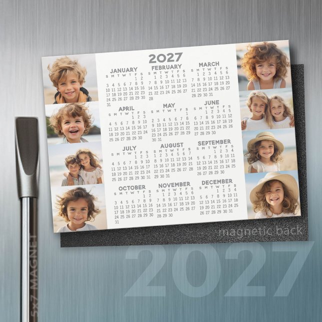 Calendário 2027 - 8 Fotos - Ímã Branco Basic Grey (2027 Calendar)
