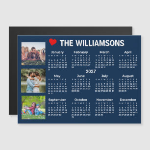 Calendário 2027 Azul Branco Colagem de Fotos Ímã