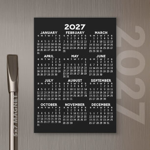 Calendário 2027 Básico Cartão Magnético Preto