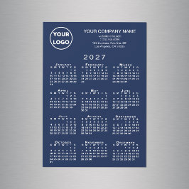 Calendário 2027 Cartão de Ímã Logotipo Texto Azul-