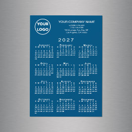 Calendário 2027 Cartão Ímã Logo Texto Azul Empresa