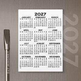 Calendário 2027 - Cartão Magnético Minimalista Bás