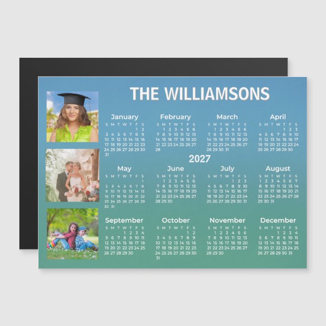 Calendário 2027 Colagem de Fotos Gradiente Ímã (Frente/Verso)