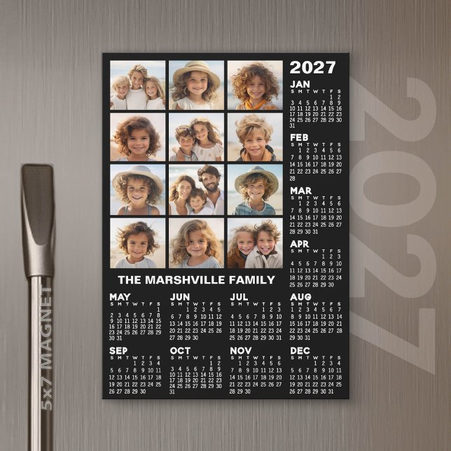 Calendário 2027 com 12 Fotos - Ímã de Ano (Custom 2027 Calendar Magnet with Photos and Text)