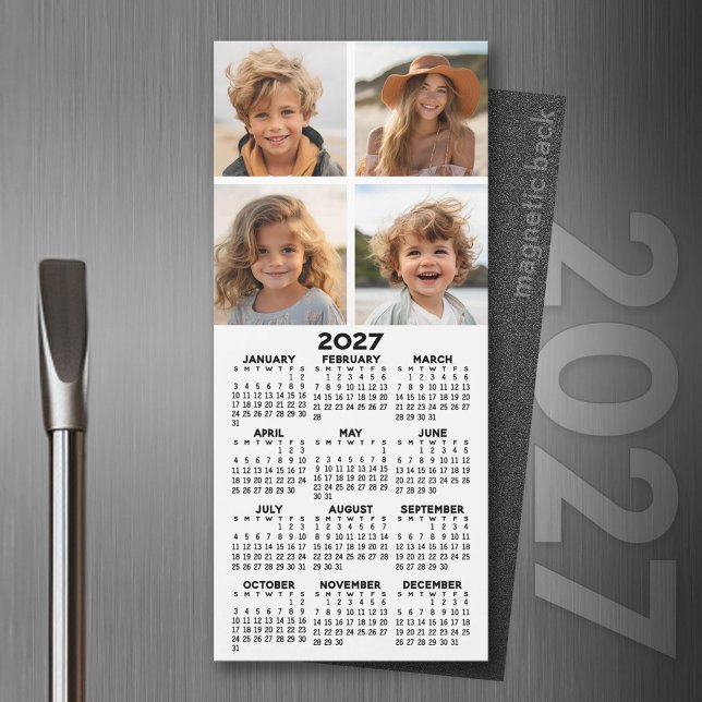 Calendário 2027 com 4 Colagens de Fotos - Ímã Mode (2027 Magnet Calendar)