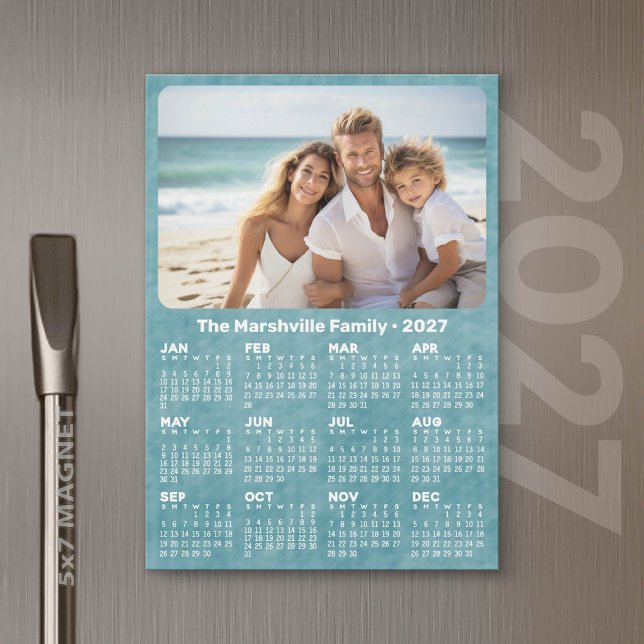 Calendário 2027 com Cartão Magnético de Texto Pers (Custom 2027 Calendar Magnet with Photo and Text)