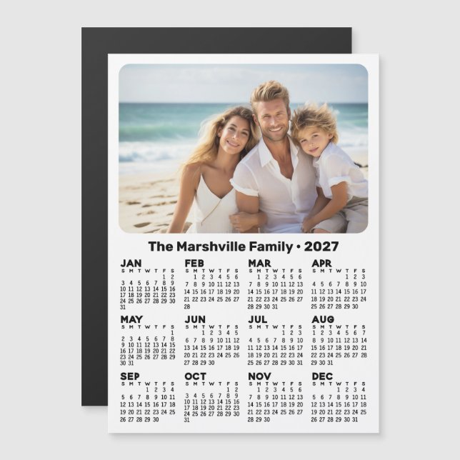 Calendário 2027 com Cartão Magnético de Texto Pers (Frente/Verso)
