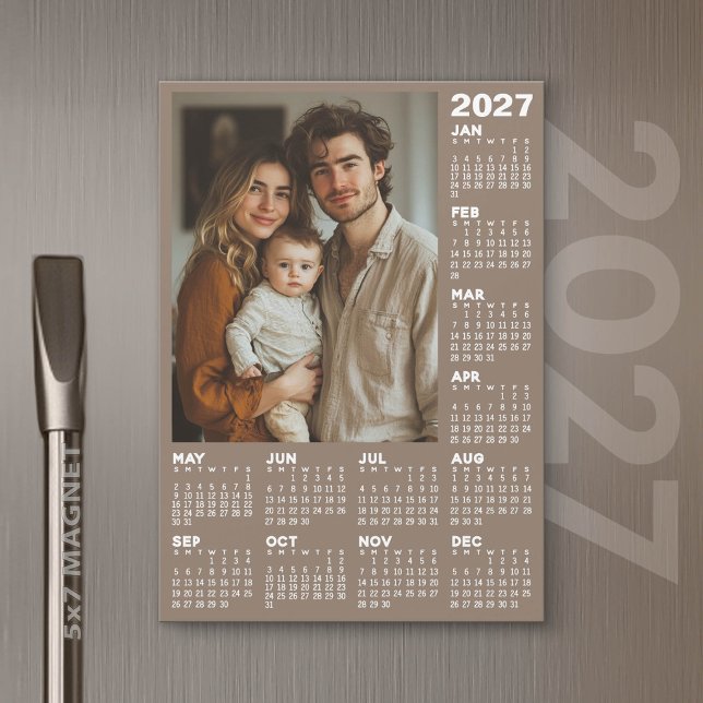 Calendário 2027 com Foto - Cartão Magnético de Ano (Custom 2027 Calendar Magnet with Photo and Text)