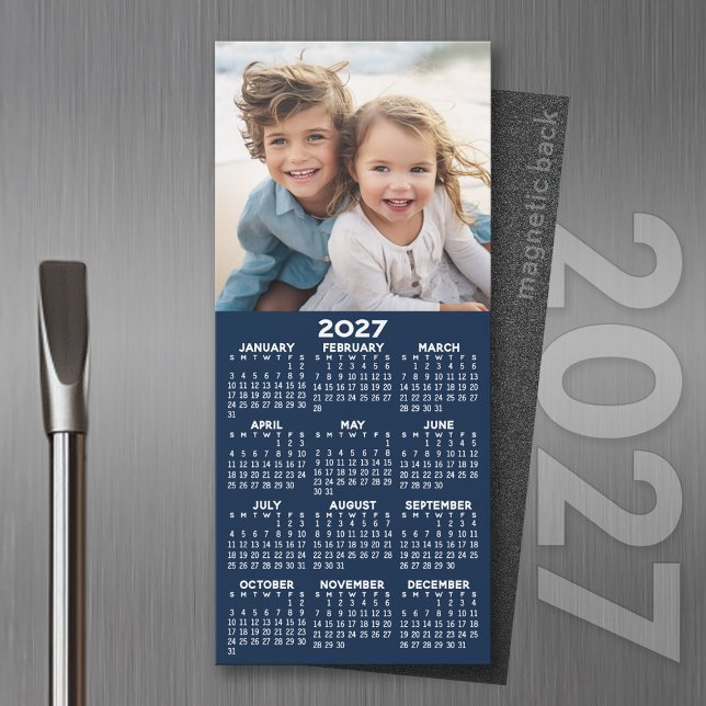 Calendário 2027 com Foto Ímã Minimalista Moderno (2027 Calendar Magnet with Photo Option - Great Refrigerator Magnet Calendars)