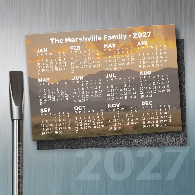 Calendário 2027 com Montanhas - Cartão Magnético (2027 Calendar Magnet)