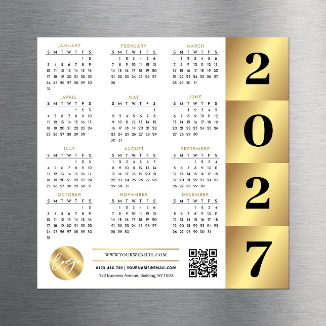 Calendário 2027 Dourado Logotipo Empresarial Códig (Criador carregado)