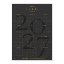 Calendário 2027 Empresarial Logo Preto Dourado Ímã