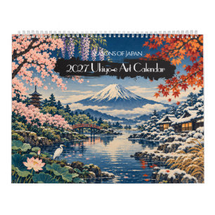 Calendário 2027 Estações do Japão Arte Ukiyo-e 12 Vista Pan