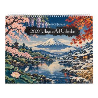 Calendário 2027 Estações do Japão Arte Ukiyo-e | 12 Vista Pan