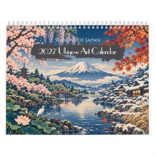 Calendário 2027 Estações do Japão Arte Ukiyo-e 12 Vista Pan