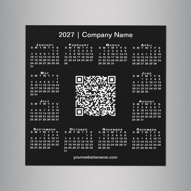 Calendário 2027 Ímã de Negócios QR Code Preto Pers (2027 Calendar Custom Business QR Code Black Magnet in situ)