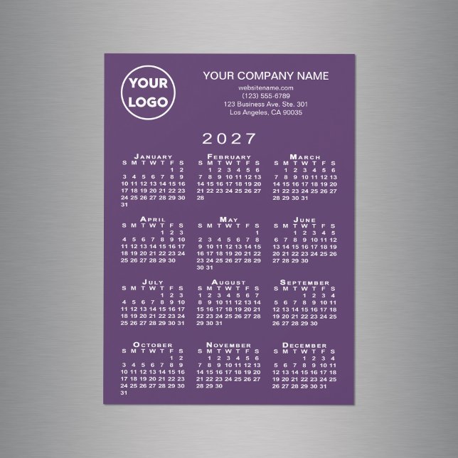 Calendário 2027 Logo de Negócios Texto Roxo Ímã (2027 Calendar Business Logo Text Purple Magnet in situ)