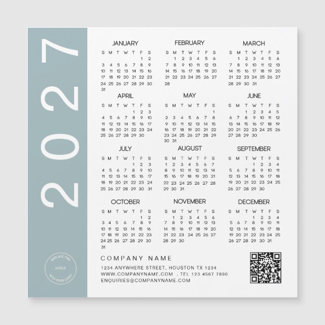 Calendário 2027 Logotipo da Empresa Código QR Bord (Frente)