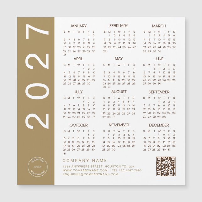 Calendário 2027 Logotipo da Empresa Código QR Text (Frente)