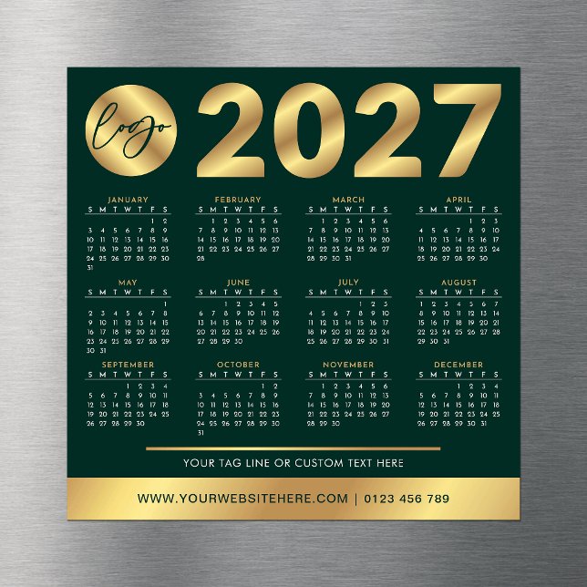Calendário 2027 Logotipo Empresarial Verde & Doura (Criador carregado)