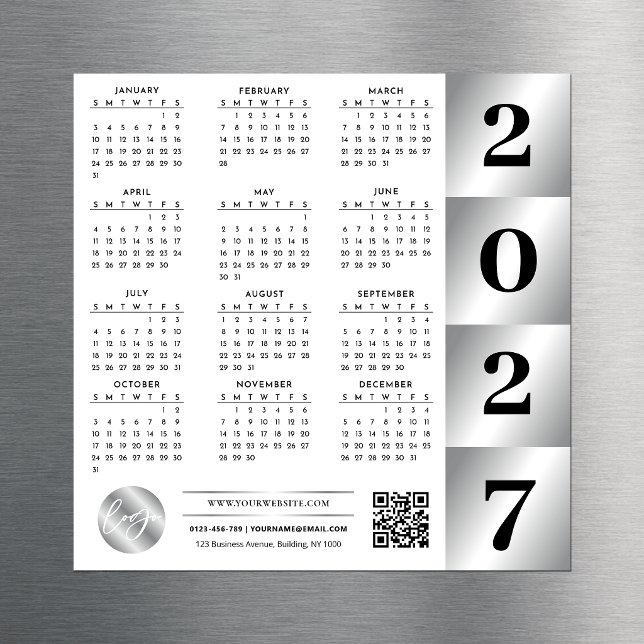 Calendário 2027 Logotipo Negócios Código QR Chrome (Criador carregado)
