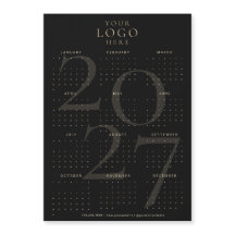 Calendário 2027 Negócios Logo Preto Dourado Ímã