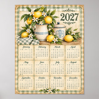 Calendário 2027 Poster de Parede (Xadrez/Limão)