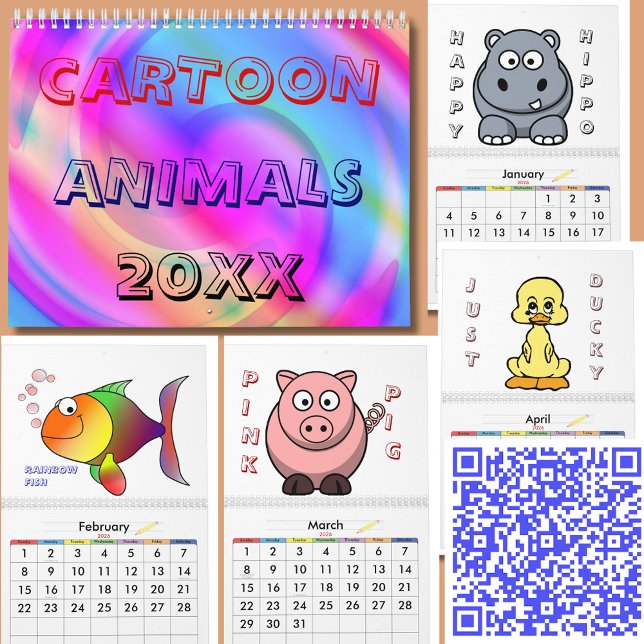 Calendário 20XX Animais de Cartoon (Fun Adorable Animal Cartoon Characters 20XX Calendar)