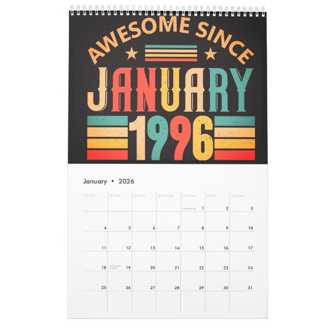 Calendário 30th Birthday Calendar  (Jan 2026)