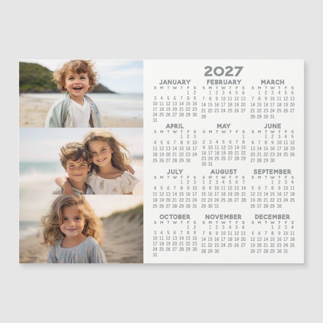 Calendário - 3 Fotos - Ímã Branco Basic Grey (Frente)