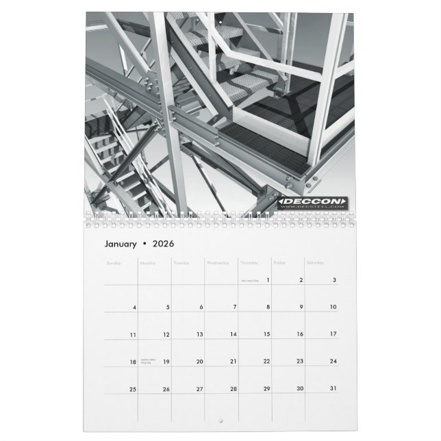 Calendário 3D BELAS ARTES INDUSTRIAIS B&W - ARTE de DIGITAL (Jan 2026)
