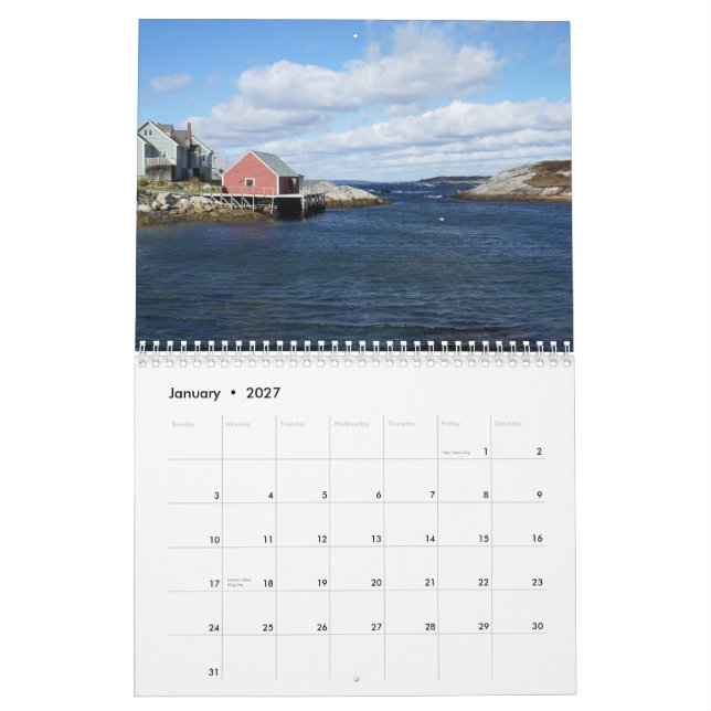 Calendário A angra de Peggy, Nova Escócia (Jan 2027)