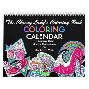 Calendário A cor elegante do livro para colorir de Ladys