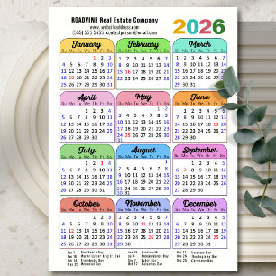 Calendário a cores 2026 Feriados nos EUA Magnético