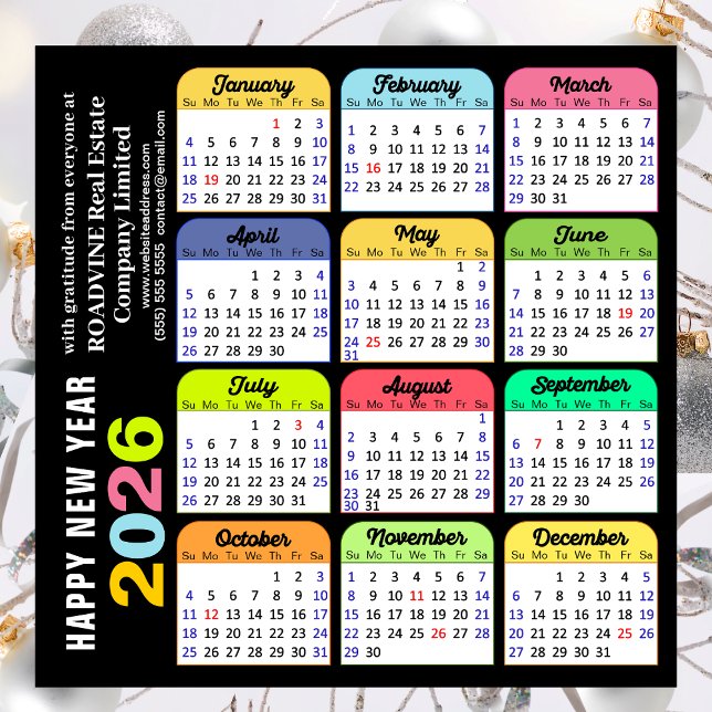 Calendário a cores 2026 Magnet preto moderno para  (Criador carregado)