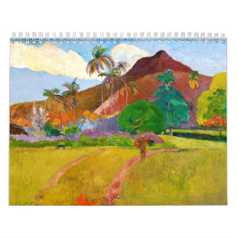 Calendário A famosa pintura Tahitian Landscape de Paul Gaugui