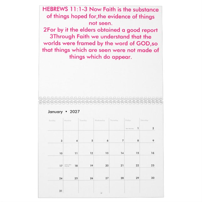 Calendário A fé vem ouvindo a palavra de DEUS. (Jan 2027)