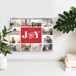 Calendário A Year of Joy | Photo Calendar<br><div class="desc">Share a favorite memory on each page of this photo calendar, with photos framed with a Nordic inspired sweater pattern in seasonal colors. Cover features a thumbnail version of each photo with "a year of joy" in the center in festive red lettering. A red snowflake takes the place of the...</div>