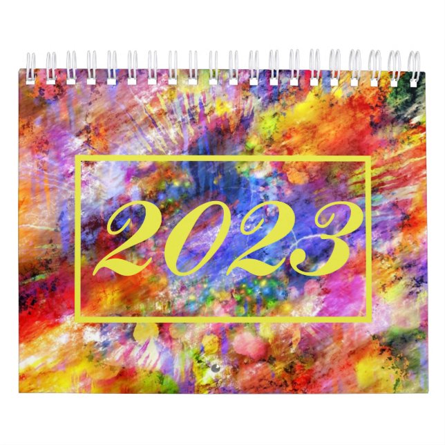 Calendário Abstrato Art Dourado Red Blue Legal 2023 (Capa)
