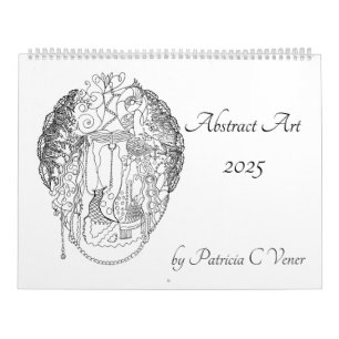 Calendário Abstrato Art no ano personalizável preto e branco