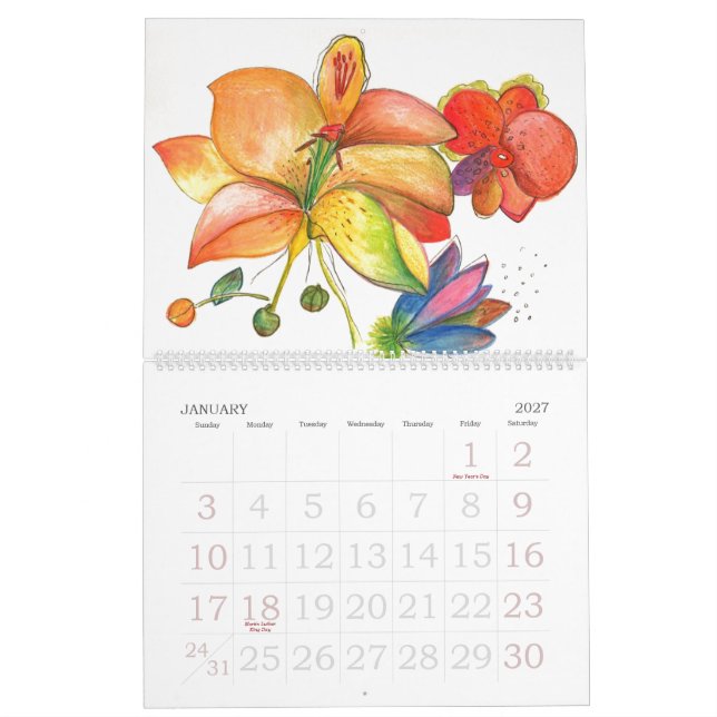 Calendário abstrato das flores e das orquídeas (Jan 2027)