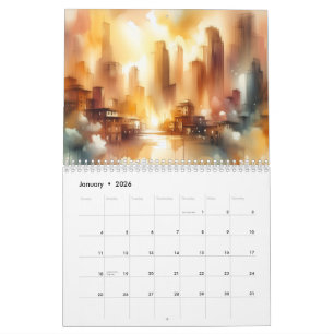Calendário Abstrato de Paisagem Urbana de 12 Meses