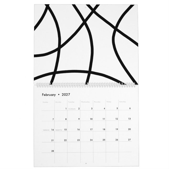 Calendário Abstrato minimalista branco preto simples (Fev 2027)