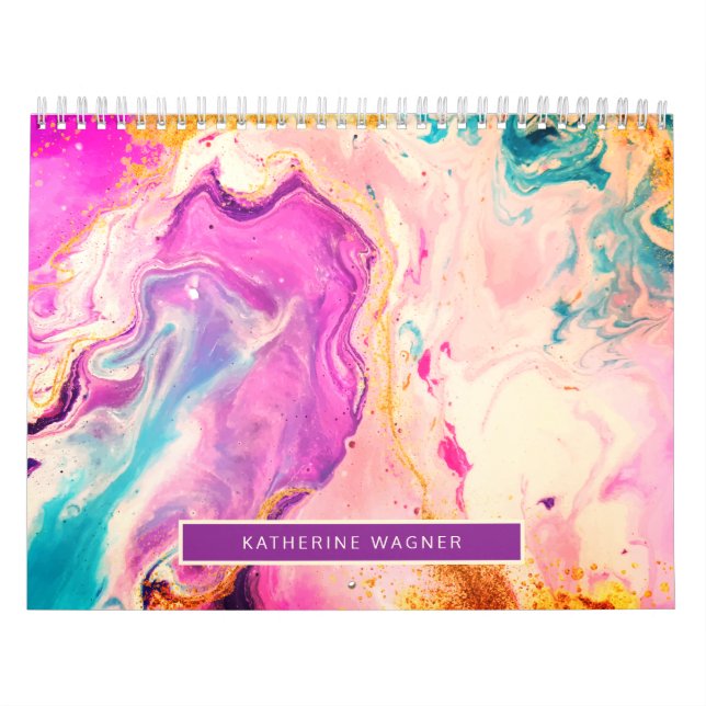 Calendário Abstrato Paint Swirl Inspiration cita monograma (Capa)