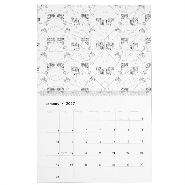Calendário Abstrato preto e branco com repetição, s (Jan 2027)