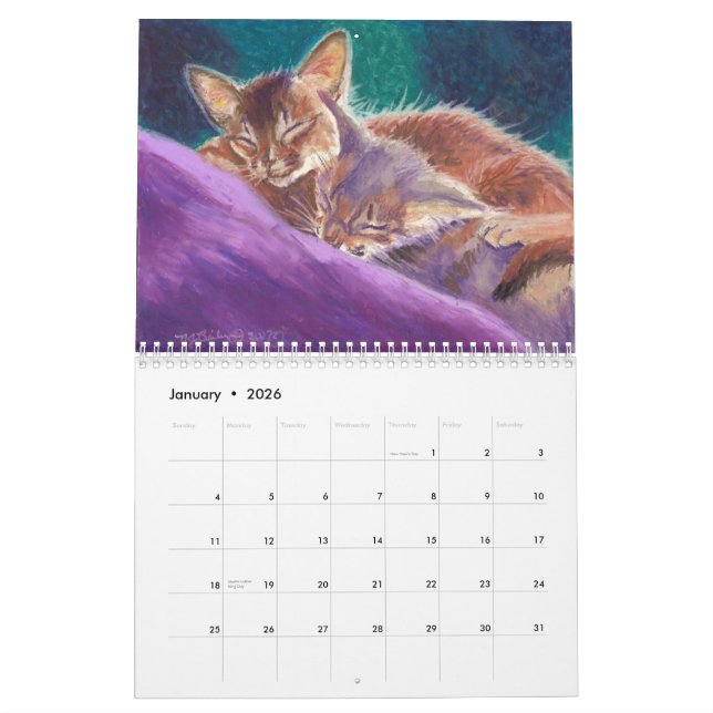 Calendário Abyssinian e somaliano dos gatos 2015 (Jan 2026)