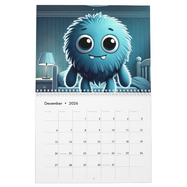 Calendário Adorable Blue Fluffy Creature (Dez 2026)